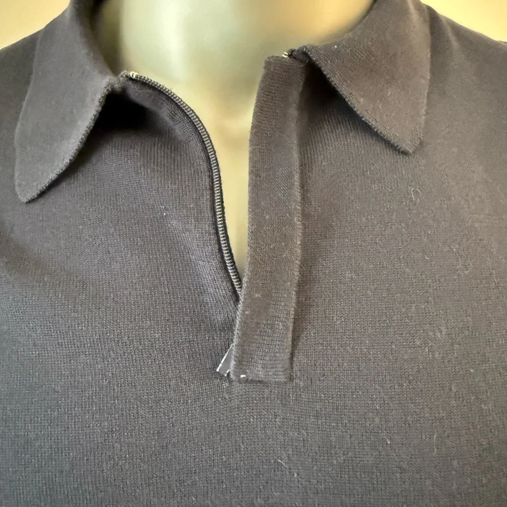 Banana Republic Men's Navy‎ Polo Shirt w/Zip Placket in Silk & Cotton